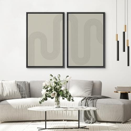 SIGNWIN Framed Canvas Print Wall Art Set Geometric Tan Pastel Color Field Landscape Abstract Shapes Cozy Neutral Modern Art Minimalism Decorative for Living Room, Bedroom, Office - 24"x36"x2 Black — view 3