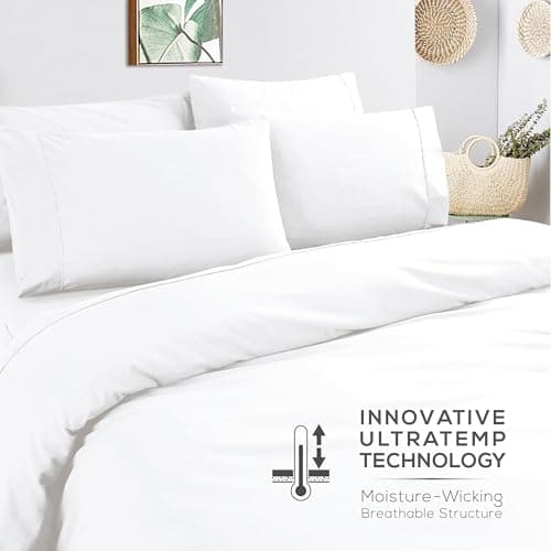 Mueller 6 Piece Queen Bed Sheets Set – Ultratemp Cooling Technology, Oeko-TEX Certified, Ultra-Soft Series, 4 Pillowcases, Deep Pocket 16", Hypoallergenic, Wrinkle-Free Hotel Bedding, White — view 5