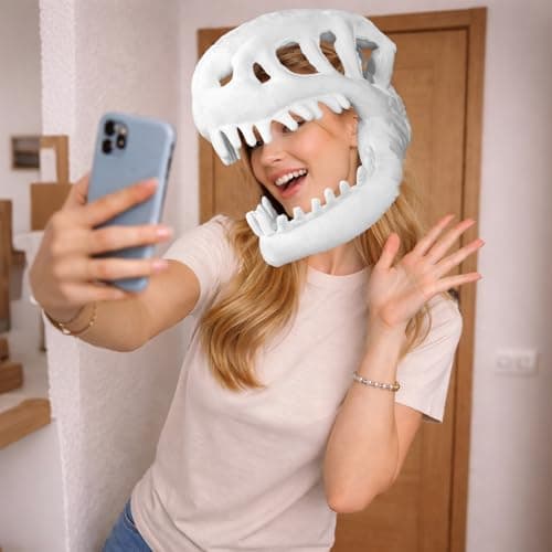 3D Dinosaur Skeleton Costume, Vivid Spine Extension & Skull Mask Wearable Outfit for Halloween Dino Cosplay (White) — view 3