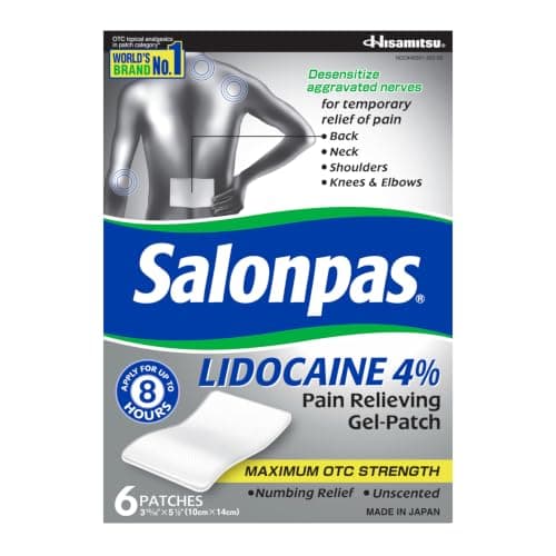 Salonpas Lidocaine 4% Pain Relieving Gel-Patch, 6 Count (Pack of 1)