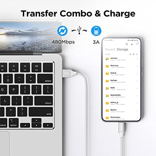 etguuds White USB C Cable 3ft, 2-Pack USB to USB C Cable 3A Fast Charging Type C Cable Braided Data Cord for iPhone 17/16/15 Pro Max Plus, for Samsung Galaxy S26 S25 S24 S23 S22 Note 20, Pixel Moto — view 3