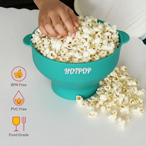 The Original Hotpop Microwave Popcorn Popper, Silicone Popcorn Maker, Collapsible Bowl BPA-Free and Dishwasher Safe- 20 Colors Available (Cyan) — view 5