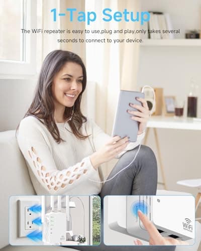 WiFi Extender with 4 Directional Antennas, 1200Mbps Dual Band 5GHz+2.4GHz, WiFi Signal Booster Supports Multiple Devices, Easy Setup for Home Internet Coverage — view 3