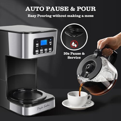 Taylor Swoden 12-Cup Programmable Coffee Maker, Black & Stainless Steel — view 4