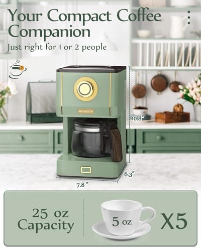 Amaste Drip Coffee Maker, Coffee Machine with 25 Oz Glass Coffee Pot, Retro Style Coffee Maker with Reusable Filter & Three Brewing Modes, Warming Plate, Matcha Green — view 4