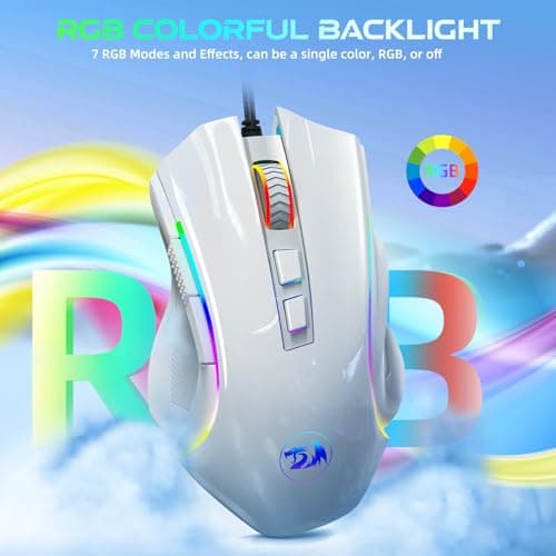 Redragon M602 RGB Wired Gaming Mouse RGB Spectrum Backlit Ergonomic Mouse Griffin Programmable with 8 Backlight Modes, Up to 7200 DPI for Windows PC Gamers (White) — view 5