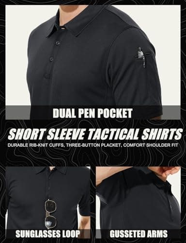 MAGCOMSEN Black Polo Shirts for Men Golf Shirts Pique Polo Shirts Short Sleeve Combat Shirt Tactical Shirt L — view 4
