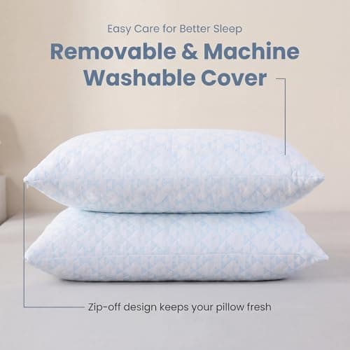 Adjustable Memory Foam Bed Pillows:Queen Size Shredded Foam Pillow Set of 2 for Sleeping with Removable & Washable Pillowcase for Back,Side & Stomach Sleeper-Medium Firm — view 2