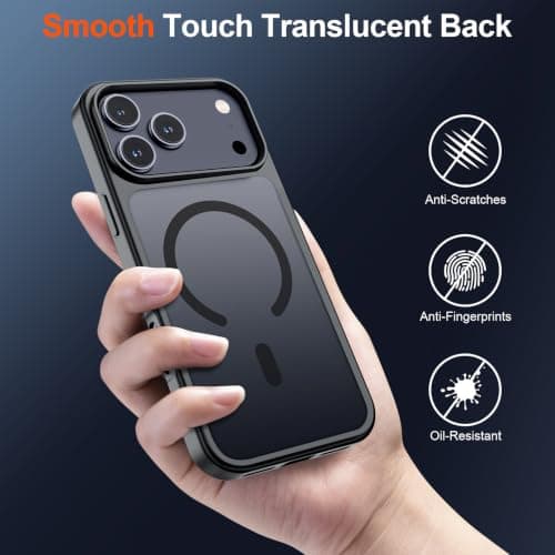 SUPFINE Magnetic for iPhone 17 Pro Max Case with Screen Protector (Compatible with MagSafe)(Military Grade Drop Protection) Translucent Matte Phone Cover,Black — view 5