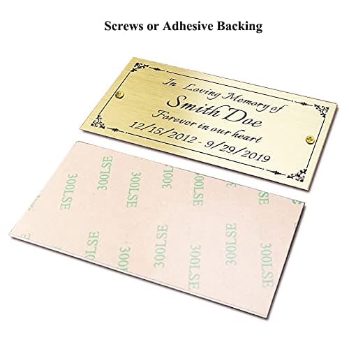 2" H x 4" W, Custom Elegant Engraved Plate, Personalized Memorial Plaque, Brushed Stainless Steel or Brass Laser Engraved Name Plates with Adhesive Backing or Screws, Square Corner (Silver, Gold) — view 4