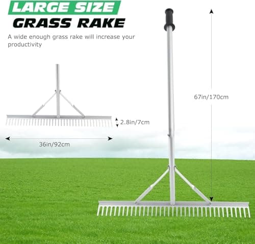 Lilistar Garden Rake, 36" Head Aluminum Landscape Lake Weed Rake with Adjustable 67.3" Handle, for Leaves and Leveling, Loosening Soil, Lawn Care, Various Gardening Tasks — view 4