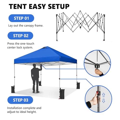 OLIXIS 10x10ft 1-Person Pop Up Canopy Tent, Heavy Duty One Push Setup Portable Outdoor Shelter for Beach Events Camping with Rolling Carry Bag, Navy Blue — view 3