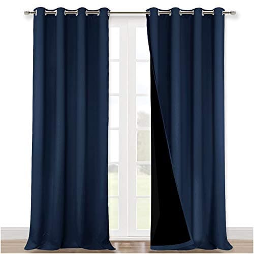NICETOWN 100% Blackout Blinds, Laundry Room Decor Window Treatment Curtains, Thermal Insulated Energy Smart Drapes and Draperies for Villa, Hall and Studio, Navy, Set of 2, 52 inches x 95 inches