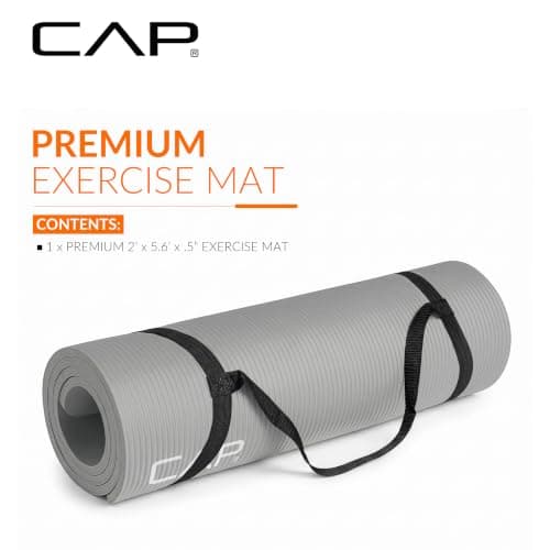CAP Barbell High Density Exercise Mat with strap, 68"x24" 12mm - Gray