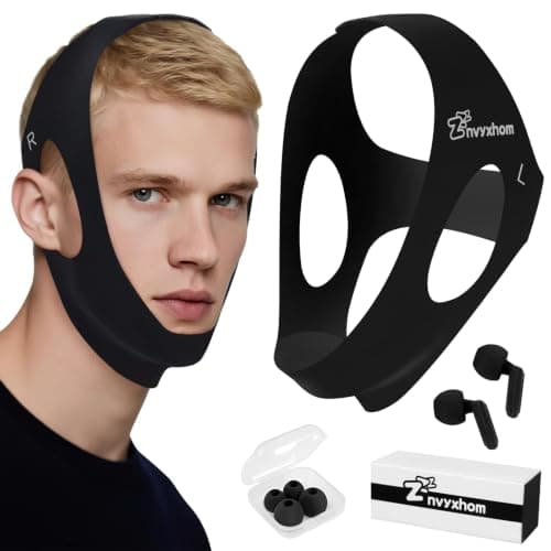 Snoring Stopper Chin Strap with Jaw Tape for Sleeping, Mouth Breathing Solution for CPAP Users, Head Mouthpiece Solution Keep Jaw Closed, Mandibular Advancement Reducing Aids for Men & Women