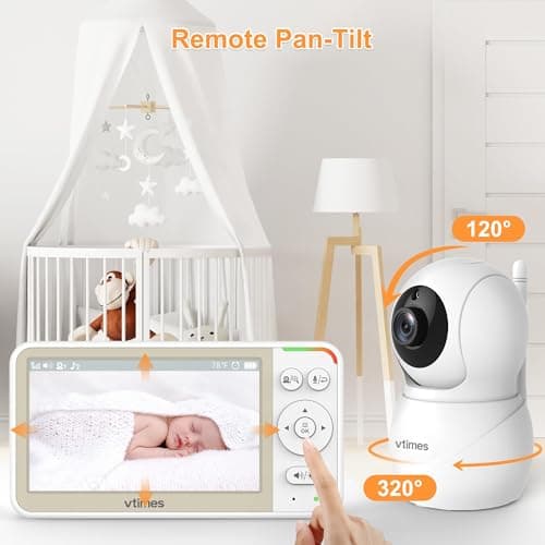 VTimes Baby Monitor No WiFi, 5" Screen Video Baby Monitor with 32Hr Battery, Pan-Tilt-Zoom Camera, VOX Mode, Two-Way Audio, Night Vision, Temperature Display, Lullabies, 1000ft Long Range — view 4