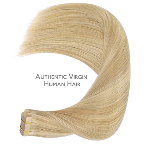 WENNALIFE Tape in Hair Extensions for Women, 20pcs 50g 16 inch Light Blonde Highlighted Golden Blonde Tape in Hair Extensions Human Hair Rallonge Cheveux Humain Straight Invisible Hair Extensions Real Human Hair — view 5