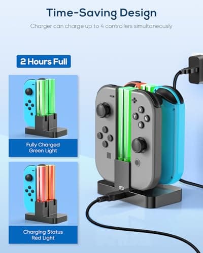FYOUNG Controller Charger Dock Compatible with Nintendo Switch/Switch OLED for Joycons, Charging Stand Station Compatible with Switch/OLED Controller Accessories with a Type-C Charging Cord — view 2