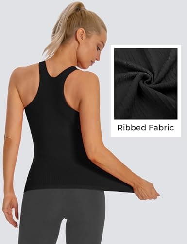 MathCat Seamless Workout Tank Tops for Women with Built in Bra, Spaghetti Strap Padded Gym Tops, Racerback Sports Athletic Slim Yoga Shirts Camisole Black — view 2