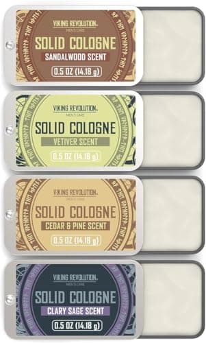 Viking Revolution - Cologne - Solid Cologne for Men with Cedar Wood, Clary Sage, Vetiver, Sandalwood - Gifts for Men - Gifts for Him - 4 Pack - 4 x 14 g