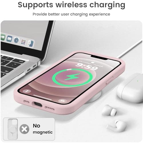 Vooii Compatible with iPhone 12 Case/iPhone 12 Pro Case, Liquid Silicone Upgrade [Soft Anti-Scratch Microfiber Lining] [Shockproof Drop Protection] Phone Case 6.1 inch - Chalk Pink — view 6