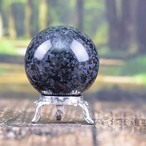 Crocon® 45mm Indigo Gabbro Stone Sphere Ball with Metal Stand 1400+ Carats Gemstone Ball Healing Sculpture Figurine for Fengshui Divination Home Decoration Photography Crystal Sphere — view 4