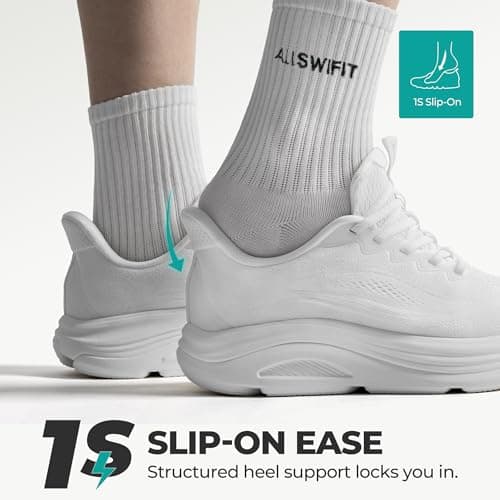 ALLSWIFIT Women's Slip On Walking Shoes Running Sneakers,White,8.5 — view 3
