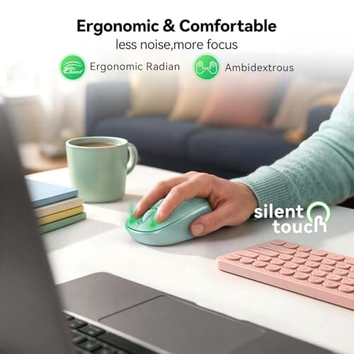 TECKNET Wireless Mouse for Laptop, 2.4G Quiet Computer Mouse with USB Receiver, 4 Buttons Portable Cordless Mice for Chromebook, Laptop, PC, Mac, 800/1200/1600 DPI - Mint Green — view 6