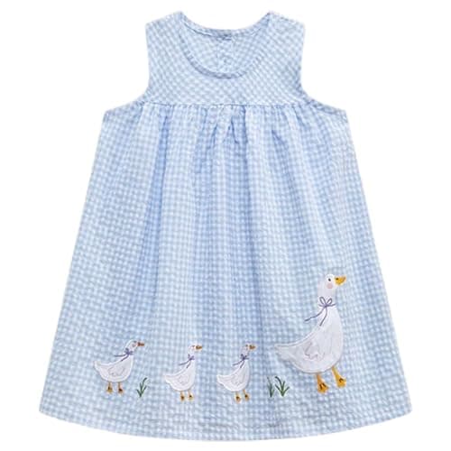 Winzik Girls Dress, Toddler Summer Short Sleeve Cotton Casual Easter Dresses Clothes 18M-7Y(5-6 Years, Blue Ducks) — view 3