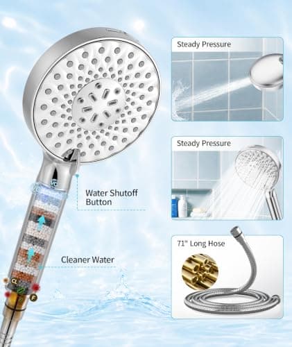 Filtered Shower Head with Handheld, High Pressure 9 Spray Mode Chrome Showerhead with Filters,Detachable Shower Head,Water Softener Filters Beads for Hard Water -Remove Chlorine — view 3