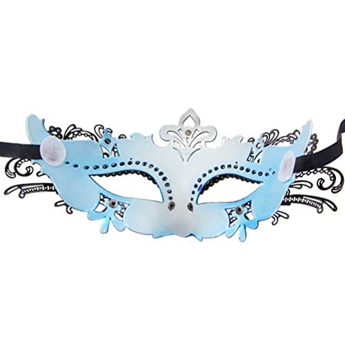 Couples Pair Mardi Gras Venetian Masquerade Masks Set Party Costume Decorations (Black&Dark Blue) — view 3