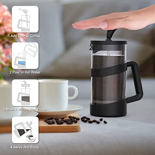 RAINBEAN Mini French Press Coffee Maker, 12 oz, Camping Coffee Press Pot, Small French Press, Tea and Frothed Milk Press (Black, 12 oz) — view 5
