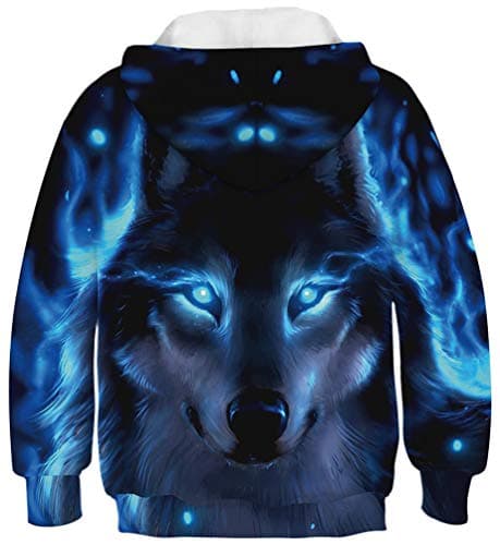 Imbry Boys Girls 3D Printed Hoodie for Kids Animal Hooded Pullover Sweatshirt(M,Blue Wolf) — view 2