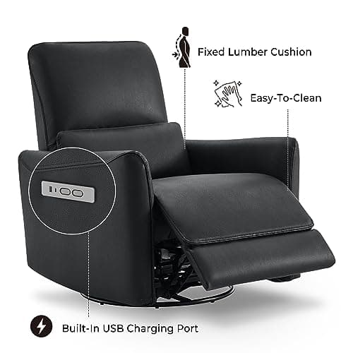 CHITA Power Recliner Chair Swivel Glider, FSC Certified Upholstered Faux Leather Living Room Nursery Reclining Sofa Chair with Lumbar Support, Black — view 4