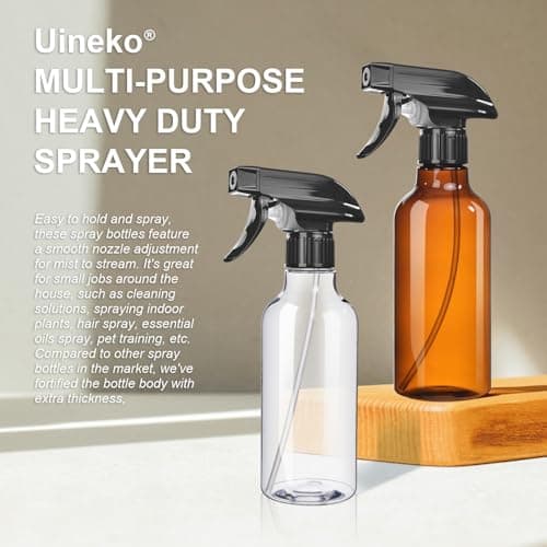 Uineko Spray Bottles 2-Pack, 10 Oz, Mist & Stream, Heavy Duty Spraying Empty Water Sprayer Bottle, BPA Free Plastic Refillable Containers for Cleaning Solutions, Plants, Hair, Essential Oils (Clear) — view 5