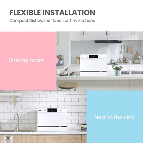 COMFEE’ Portable Mini Dishwasher, Energy Star, Countertop, 6 Place Settings, with 8 Washing Programs, Speed, Baby-Care, ECO& Glass, Dish Washer for Dorm, RV& Apartment, White — view 2