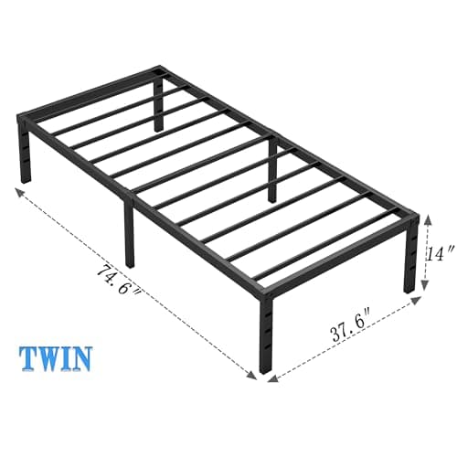 NEW JETO Metal Bed Frame,Twin Size Bed Frame with Storage Space,Heavy Duty Sturdy Mattress Foundation,Easy Assembly,No Box Spring Needed, Black,14 Inch,Twin — view 2