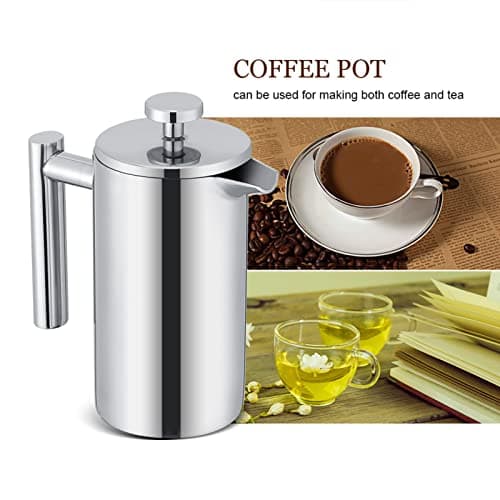 Zerodis French Press Coffee Maker Stainless Steel Tea Press 350ML Double Wall Insulated Precision Filter Cool Touch Handle Mirror Finish for Coffee Tea Lovers Home Office — view 3