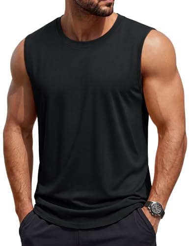 TACVASEN Tank Tops Men Sleeveless Muscle Shirts Cotton Breathable Workout Gilets Casual Beach Summer Tops Gym Bodybuilding Black