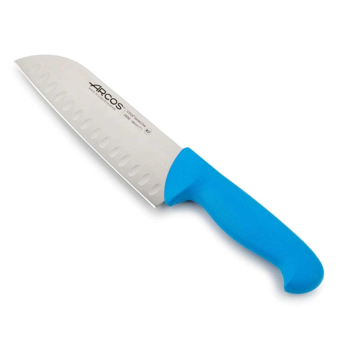 Arcos Serie 2900 - Cuchillo Santoku con Alveolos - Hoja de Acero Inoxidable Nitrum de 180 mm - Mango inyectado en Polipropileno Color Rojo — view 12