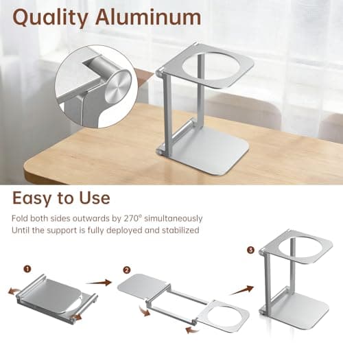 AuSonic Foldable Pour Over Coffee Maker Stand, Aluminum Portable Electric Espresso Machine Stand Compatible with Outin, Portable Coffee Makers, General Funnels Sliver — view 5