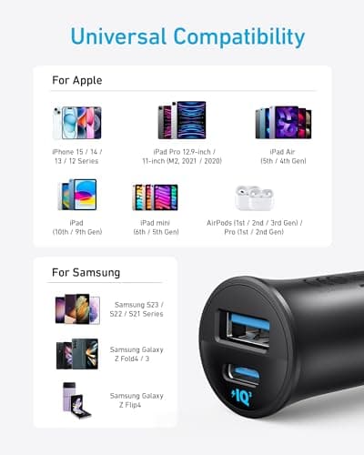 Anker USB-C Car Charger, 30W 2-Port Type-C Car Adapter, iPhone Car Charger with Power IQ 3.0, for iPhone 17/16/15/14/13 Series, Samsung Galaxy S25/S24/S23/S22/S21 Series, iPad Pro, AirPods, and More — view 4