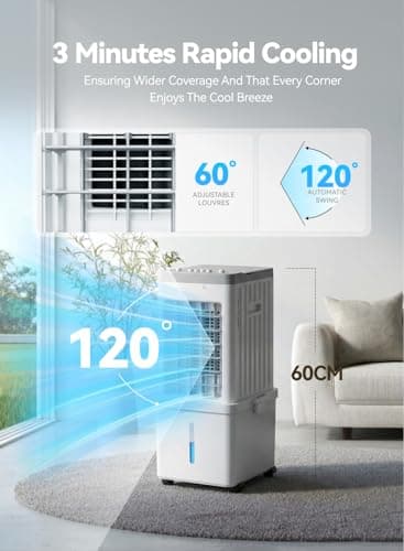 Portable Air Conditioner, 3-in-1 Evaporative Air Cooler Fan, 70W Space-Saving Design, 12L Water Tank, 3 Ice Packs, 3 Speeds, 120° Oscillation, 46dB Quiet, Pet-Friendly Cooling for Home （Breloniste®） — view 4