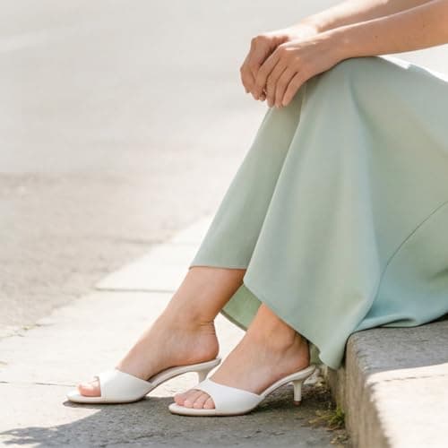 Athlefit Women's Kitten Heels Open Toe Comfortable Short Low Heels Slip On Dressy Summer Beige Heeled Sandals for Party Wedding Prom Size 9 — view 2