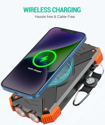 BLAVOR Solar Power Bank 10,000mAh, Portable Wireless Charger, 20W Fast Charging External Battery Pack with USB C for Cell Phones, Solar Panel Charging with Dual Flashlight for Camping