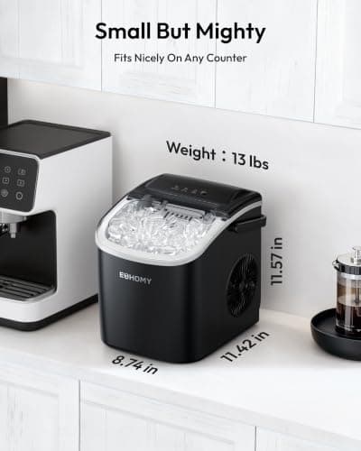 EUHOMY Countertop Ice Maker Machine with Handle, 26.5lbs Per Day, 9 Ice Cubes Ready in 6 Mins, Auto-Cleaning Portable Ice Maker with Basket and Scoop, for Home/Kitchen/Camping/RV (Black) — view 6
