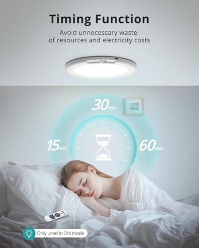 wowatt Rechargeable Ceiling Lights Battery Operated Ceiling Light with Remote Wireless Shower Lighting 3000K 4500K 6500K 7.48in Dimmable Timing Overhead Light for Closet Shower Living Room — view 6