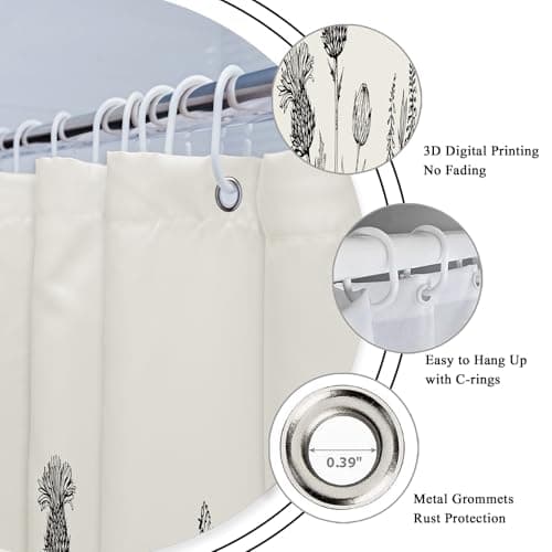 Riyidecor Small Stall Wildflower Farmhouse Half Shower Curtain 36Wx72H Inch Narrow Single Botanical Flower Floral Herbs Bathroom Windows Balconies Fabric Polyester Waterproof 7 Pack Plastic Hooks — view 4
