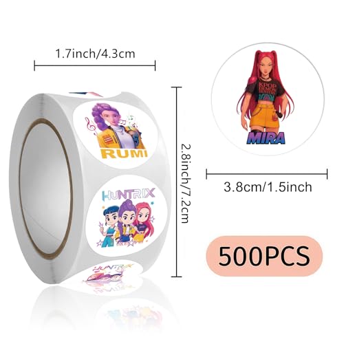 Demon Movie Hunters Stickers Roll - 500Pcs 8 Style Korean Hunters Movie Anime Music Idol Vinyl Stickers Decals - Easy Stick & Removeable for Fans Lover Scarpbook Window Tumblers Water Bottles Teens — view 2