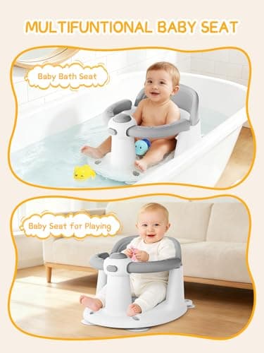 Baby Bath Seat for Babies 6 Months & Up - Bathtub Seats for Babies with 3 Baby Bath Toys, Non-Slip, Comfortable, Infant Bath Essentials-Grey — view 2